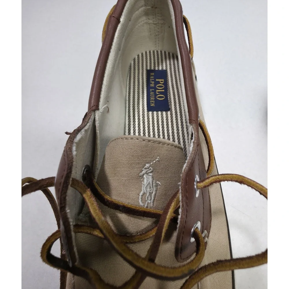 Polo Ralph Lauren Rylander Beige Canvas Brown Leather Boat‎ Shoe 11 D